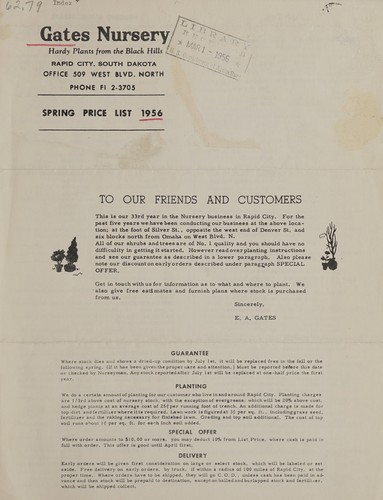 Spring price list 1956