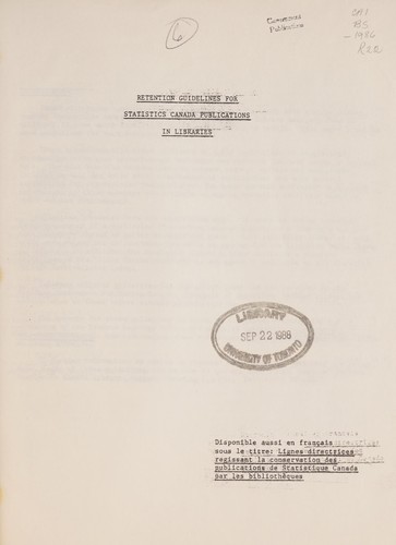 Retention guidelines for Statistics Canada publications in libraries