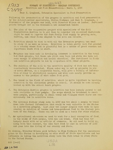 Summary of discussion, seminar conference