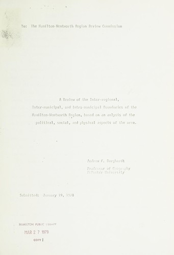 Review of the Inter-Regional, Inter-Municipal and Intra-Municipal Boundaries of the Hamilton-Wentworth Region