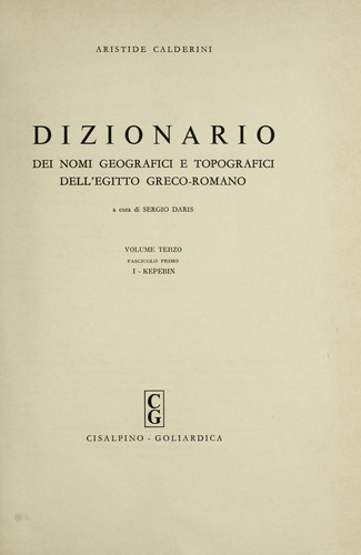 Dizionario dei nomi geografici e topografici dell'Egitto greco-romano