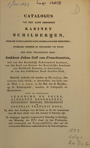 Kabinet schilderijen, door de voornaamste oude Nederlandsche meesters