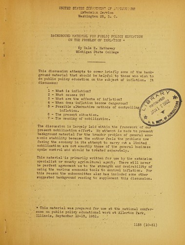 Background material for public policy education on the problem of inflation