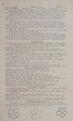African violets, spring list 1956