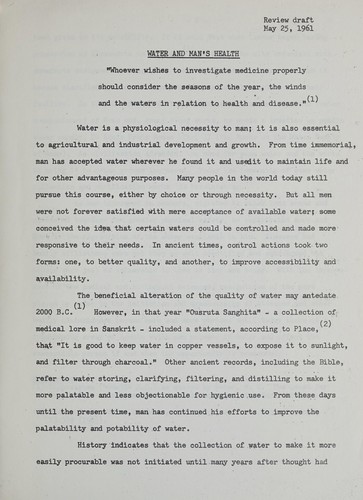 Water and man's health (draft copy)