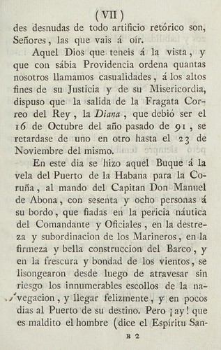 Oracion eucarística, que en la solemne accion de gracias que tributaron al todo-poderoso el capitan, oficiales, tripulacion y pasageros de la fragata correo de S.M. La Diana