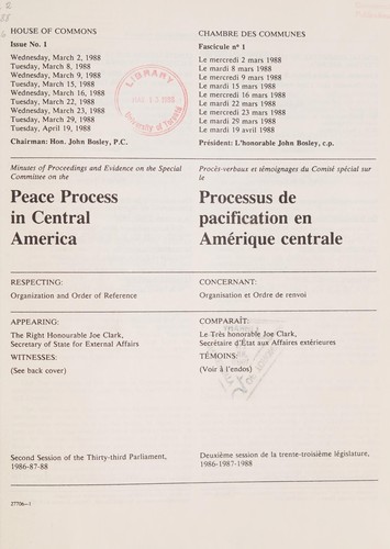 Minutes of Proceedings and evidence on the Special Committee on the Peace Process in Central America .