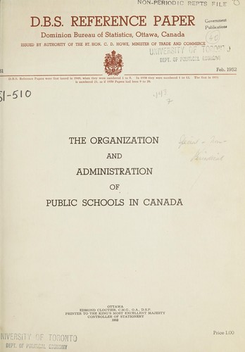 ORGANIZATION AND ADMINISTRATION OF PUBLIC SCHOOLS IN CANADA - DBS OCCASIONAL STATISTICS