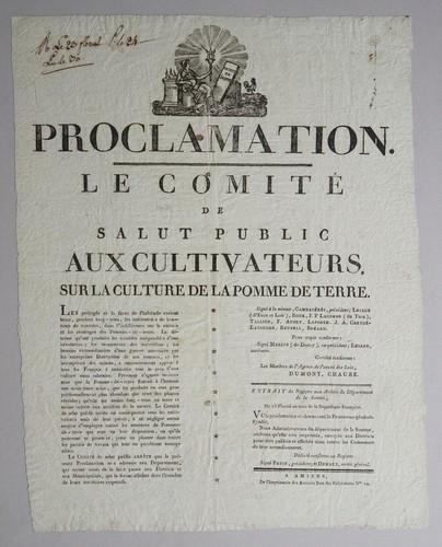 Proclamation. Le comité de salut public aux cultivateurs, sur la culture de la pomme de terre