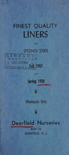 Finest quality liners and specimen stock for fall 1957 and spring 1958