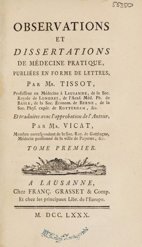 Observations et dissertations de m©♭decine pratique, publi©♭es en forme de lettres
