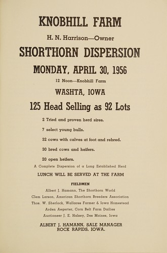 Knobhill Farm, H.N. Harrison--owner, shorthorn dispersion