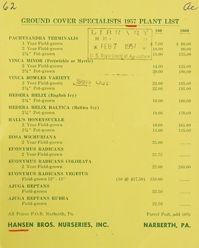 Ground cover specialists 1957 plant list