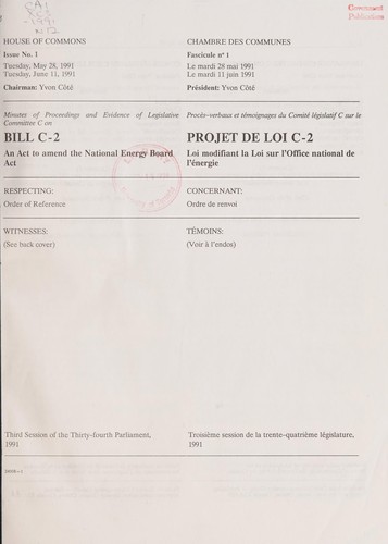 Minutes of proceedings and evidence of legislative committee C on Bill C-2, an act to amend the National Energy Board Act