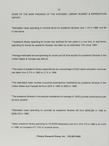 The academic library budget and expenditure report