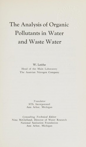 The analysis of organic pollutants in water and waste water