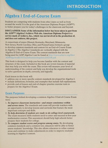 Brief Review Study Guide for the Adp Algebra 1 C2010