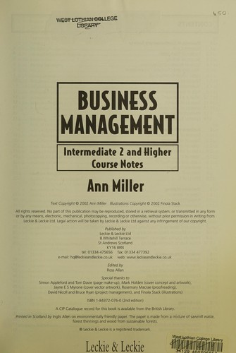 Intermediate 2 and Higher Business Management Course Notes