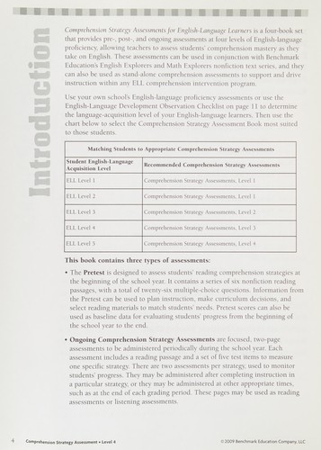 Comprehension Strategy Assessment Book ELL Level 4