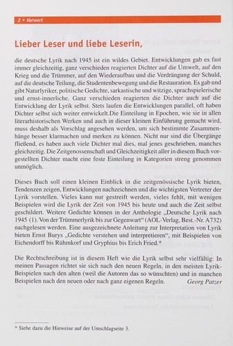 Deutsche Lyrik nach 1945 bis zur Gegenwart. Eine Beschreibung.