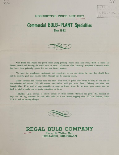 Descriptive price list 1957