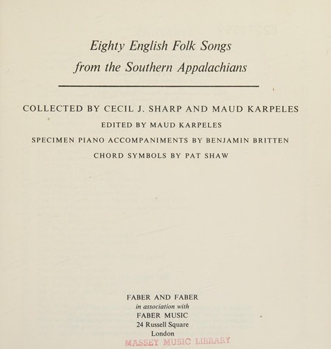 Eighty English Folk Songs from the Southern Appalachia