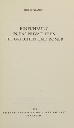 Einführung in das Privatleben der Griechen und Römer