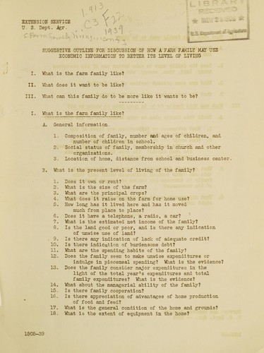 Suggestive outline for discussion of how a farm family may use economic information to better its level of living