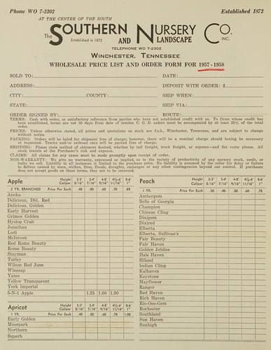 Wholesale price list and order form for 1957-1958