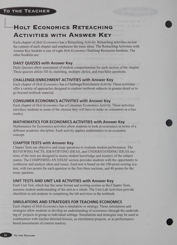 Reteaching Activities with Answer Key