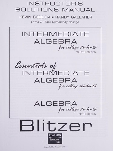 Intermediate Algebra for Collage Students (INSTRUCTORS SOLUTIONS MANUAL)