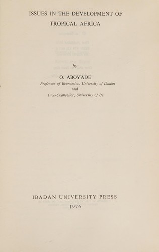 Issues in the development of tropical Africa