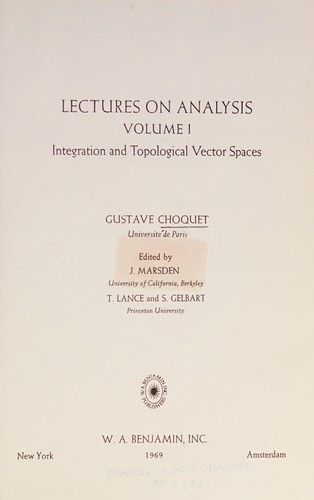 Lectures on Analysis, Vol. 1