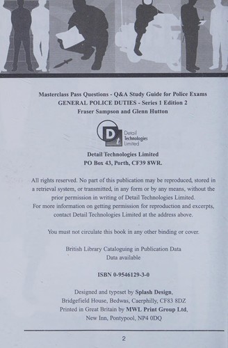 Masterclass Q and A Study Book for Police Exams