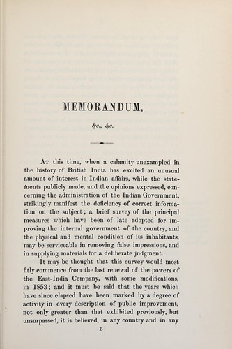 Memorandum of the improvements in the administration of India during the last thirty years