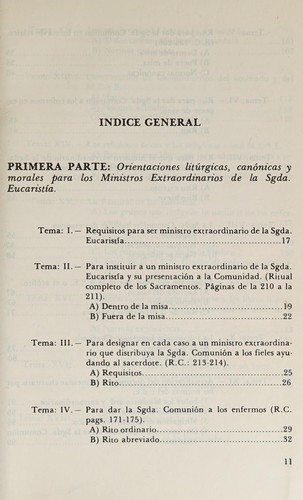 Orientaciones Liturgicas, Canonicas y Morales para los Ministros Extraordinarios de la Sagrada Eucaristia