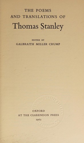 Poems and Translations of Thomas Stanley