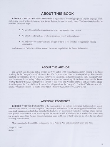 Report writing concepts for peace officers