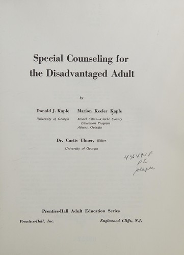 Special counseling for the disadvantaged adult
