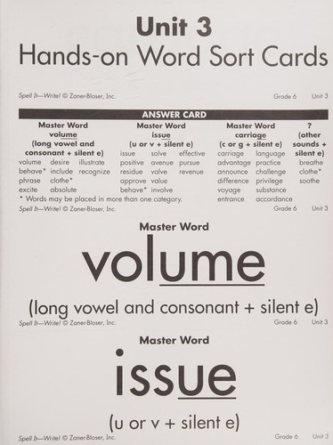 Spell It-Write! Hands-on Word Sort Card Book Grade 6 (Unit 3)