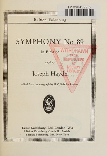 SYMPHONY NO 89 F MAJOR HOB I 89