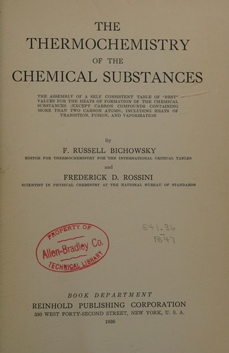 The Thermochemistry of Chemical Substances