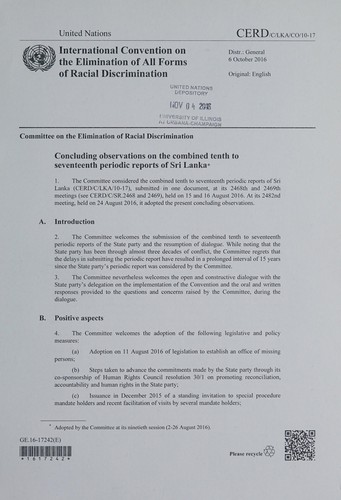 Concluding observations on the combined tenth to seventeenth periodic reports of Sri Lanka