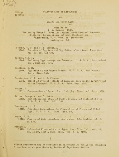 Selected list of references on frozen and dried eggs