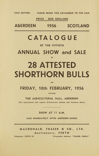 Aberdeen 1956 Scotland, catalogue of the fiftieth annual show and sale