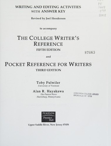 Writing and Editing Activities with Answer Key for the College Writer's Reference