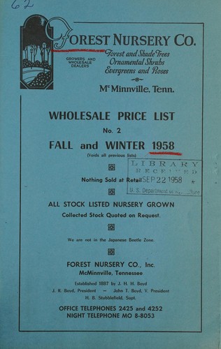 Wholesale price list, no. 2, fall and winter 1958