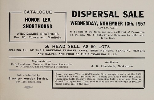 Catalogue Honor Lea shorthorns, Widdicombe Brothers