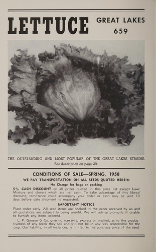 1958 selected strains of vegetable seeds
