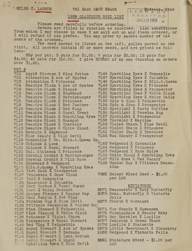 1958 gladiolus seed list
